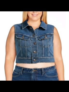 Lee Sleeveless Cropped Denim Vest - XXL